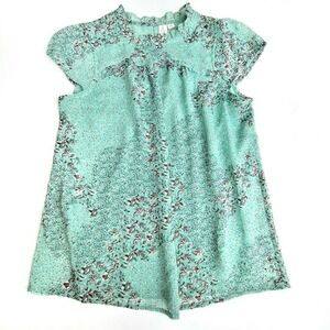 Joie Size S Ruffle Collar Gold Floral Flowy Cap Sleeve Top